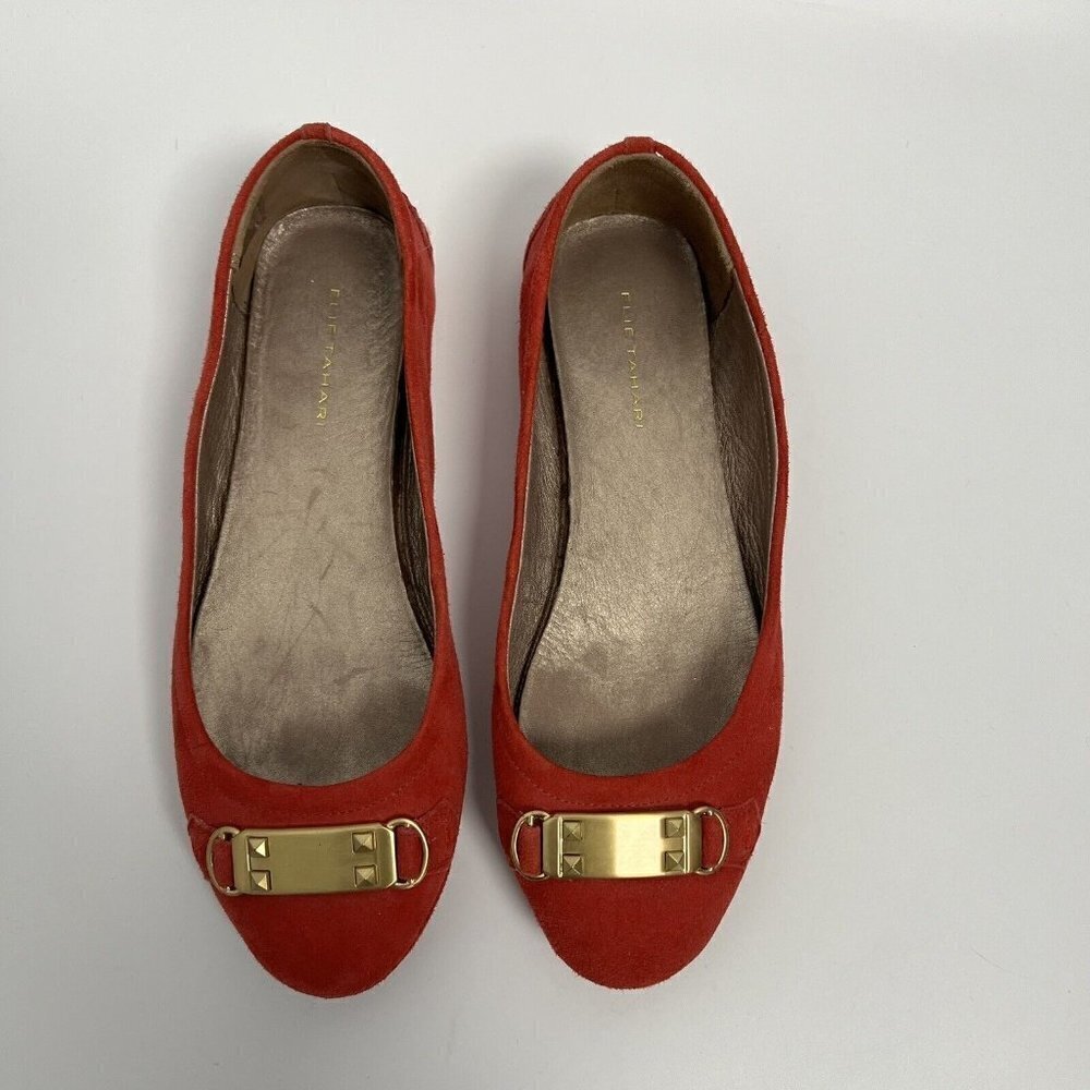 Tahari Red Suede Gold Buckle Loafer Flat Shoes Women's Size 7.5-8 38 - Picture 7 of 12